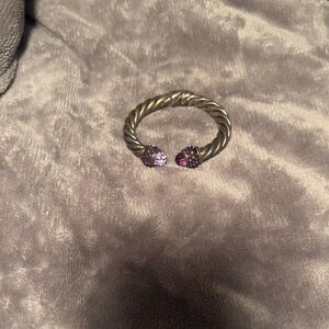 David Yurman Silver Twisted Cable Cuff with Purple Crystal Ends